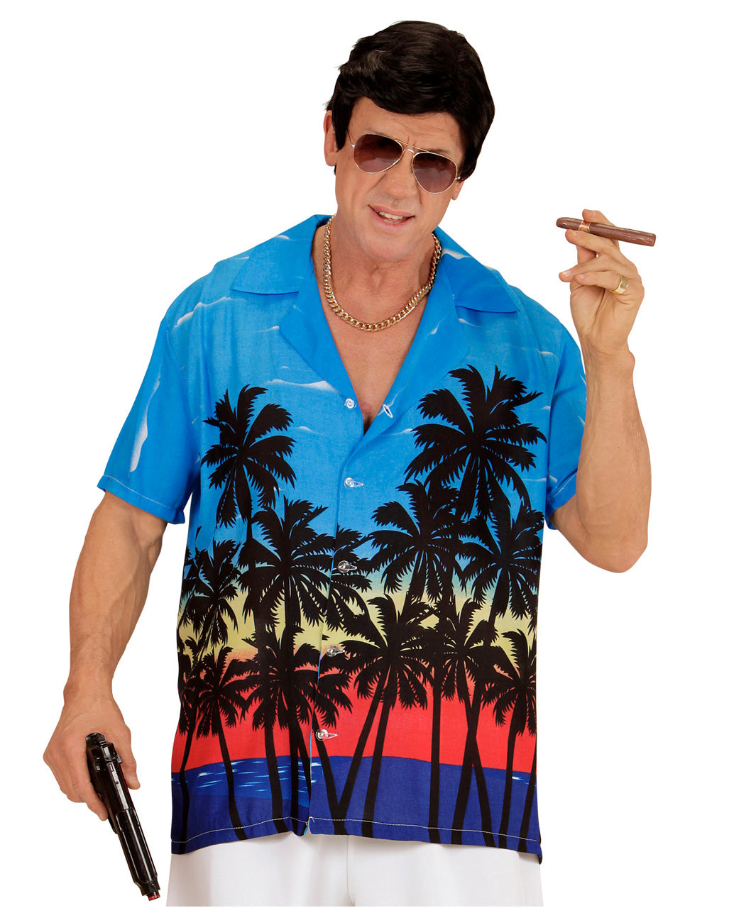 Blaues Hawaii Hemd mit Palmen