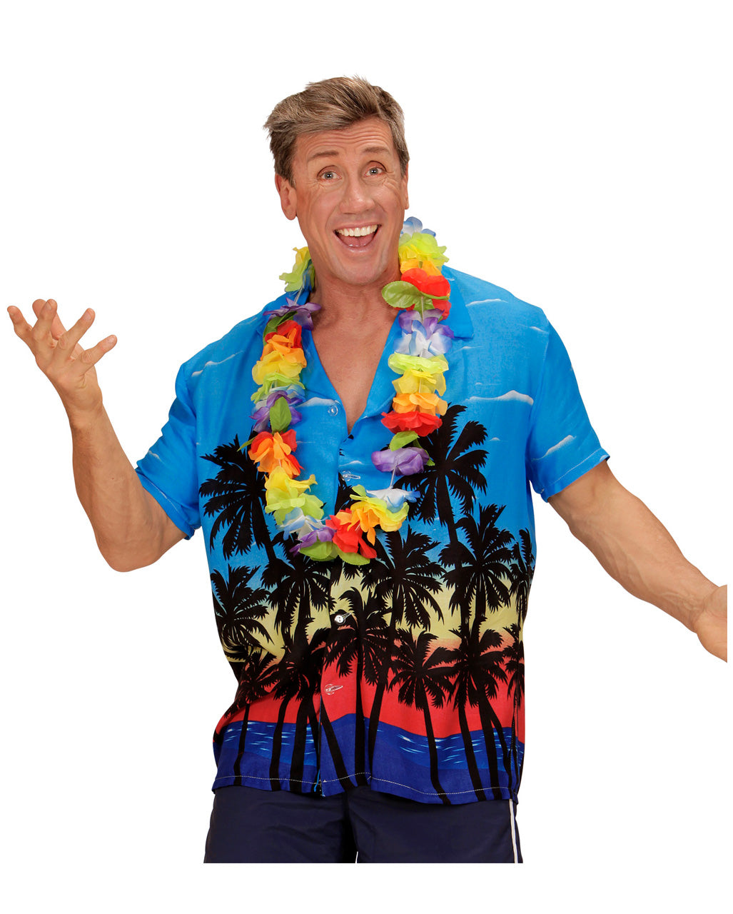 Blaues Hawaii Hemd mit Palmen