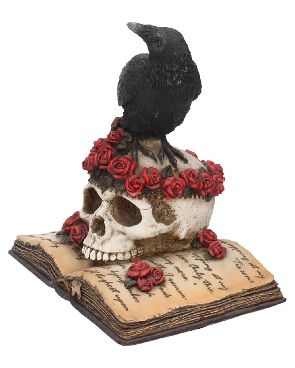 Rabe auf Rosen mit Totenschädel Figur 17cm