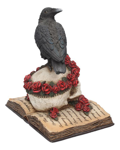 Rabe auf Rosen mit Totenschädel Figur 17cm