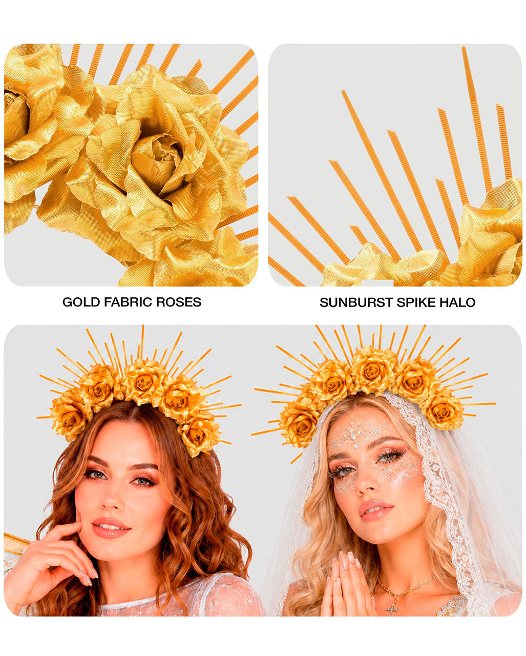 Heiligenschein Diadem mit goldenen Rosen