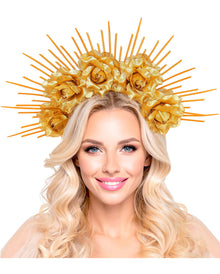 Diadema Con Aureola Y Rosas Doradas