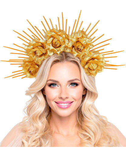 Heiligenschein Diadem mit goldenen Rosen