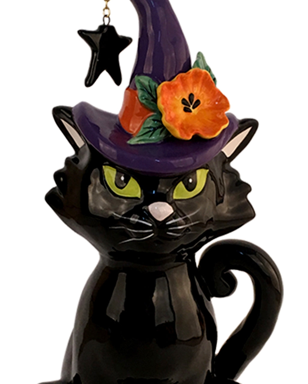 Schwarze Katze mit Hexenhut Keramik Figur 31cm