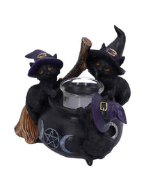 Hexenkatzen mit Hexenkessel Teelichthalter 12,5cm