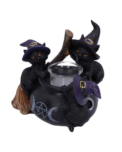Hexenkatzen mit Hexenkessel Teelichthalter 12,5cm
