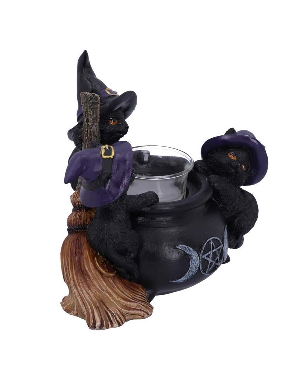 Hexenkatzen mit Hexenkessel Teelichthalter 12,5cm
