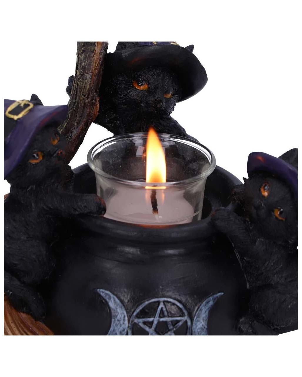 Hexenkatzen mit Hexenkessel Teelichthalter 12,5cm