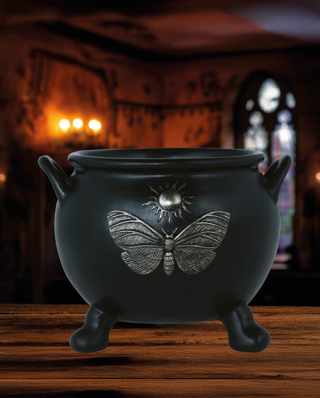 Chaudron De Sorcière Avec Papillon De Nuit Comme Décoration 22x17cm