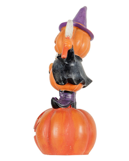 Hexenkürbis auf Halloween Kürbis Figur mit LED 19cm