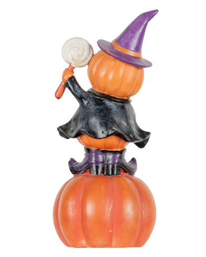 Hexenkürbis auf Halloween Kürbis Figur mit LED 19cm