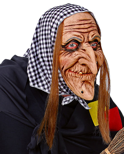 Hexenmaske mit Kopftuch & Haaren