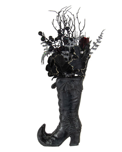 Hexenstiefel mit Gothic Glitzer Strauß Arrangement 55cm
