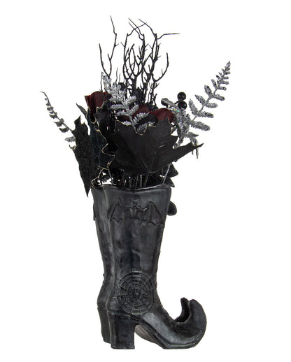 Hexenstiefel mit Gothic Glitzer Strauß Arrangement 55cm