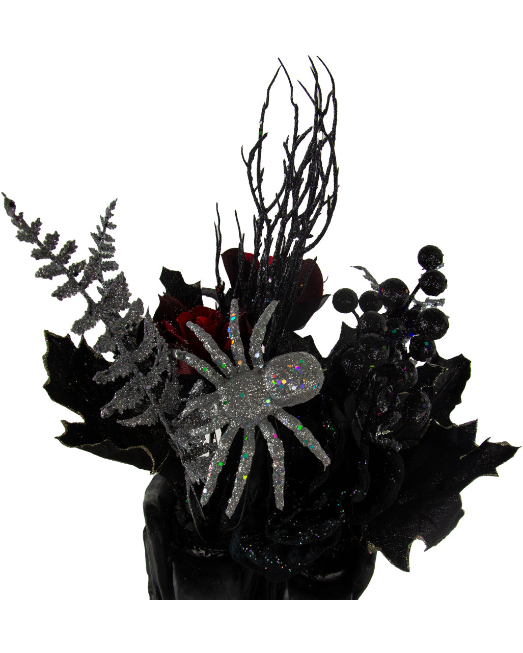 Hexenstiefel mit Gothic Glitzer Strauß Arrangement 55cm