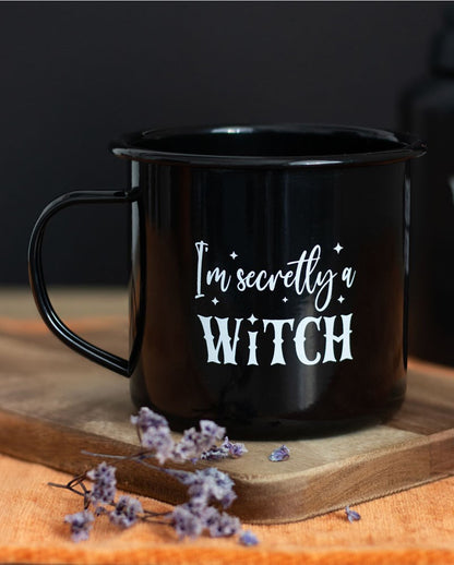 "I am secretly a Witch" Emaille Becher