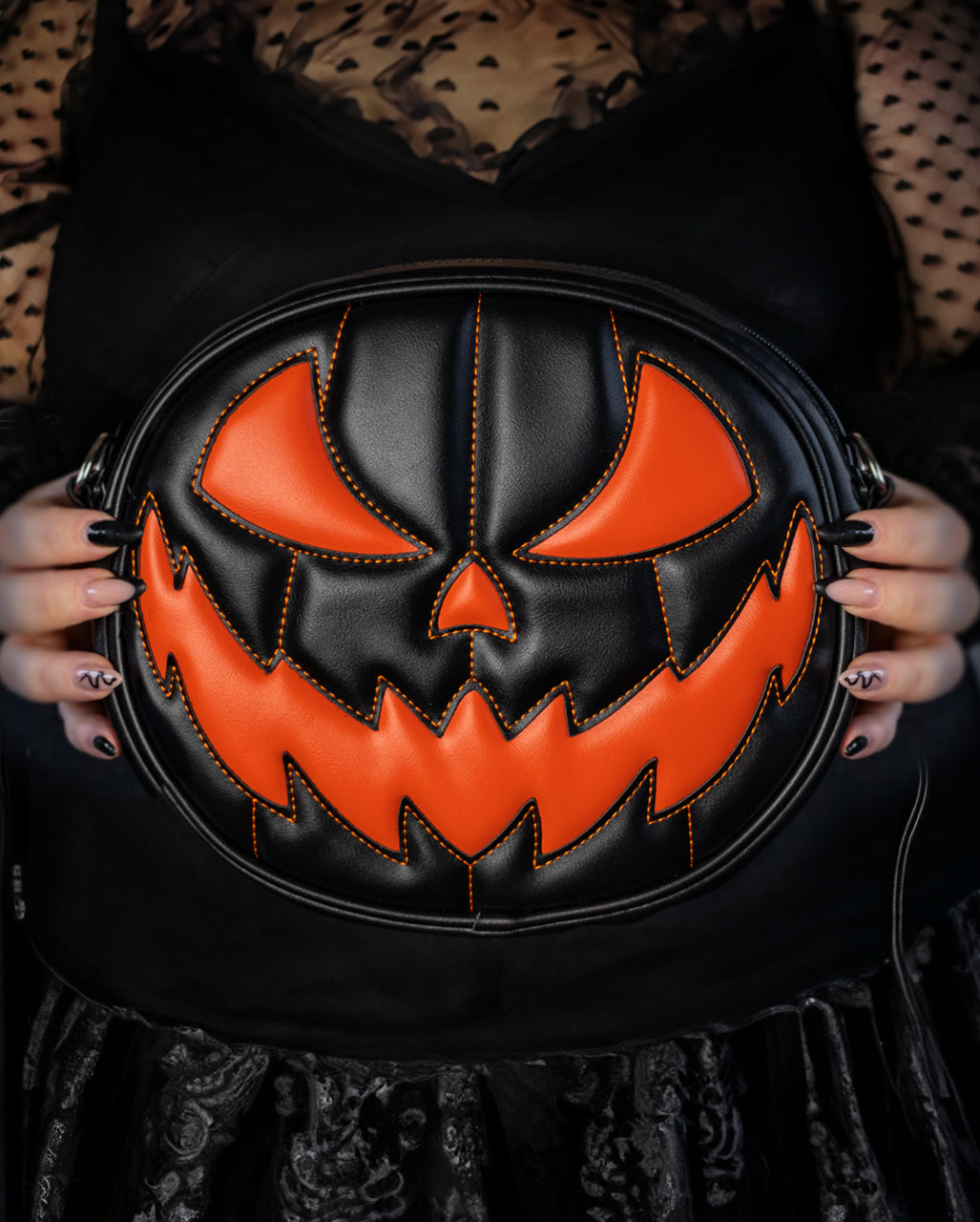 Jack O'Lantern Pumpkin Handbag Black