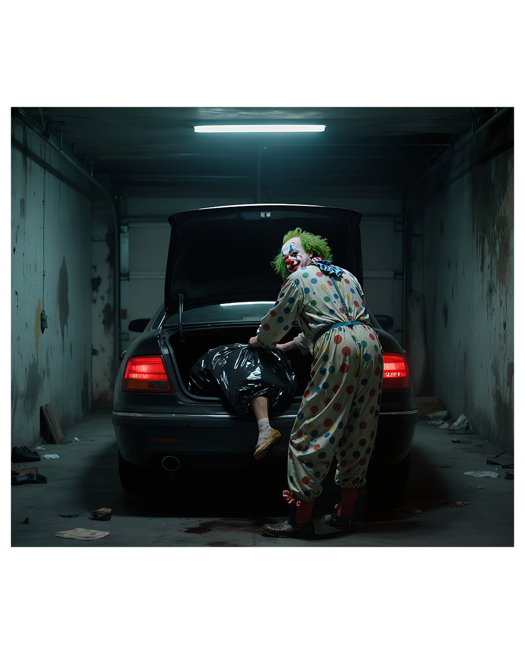 Killerclown mit Leiche XXL Wand- & Garagentor Deko 245x215cm
