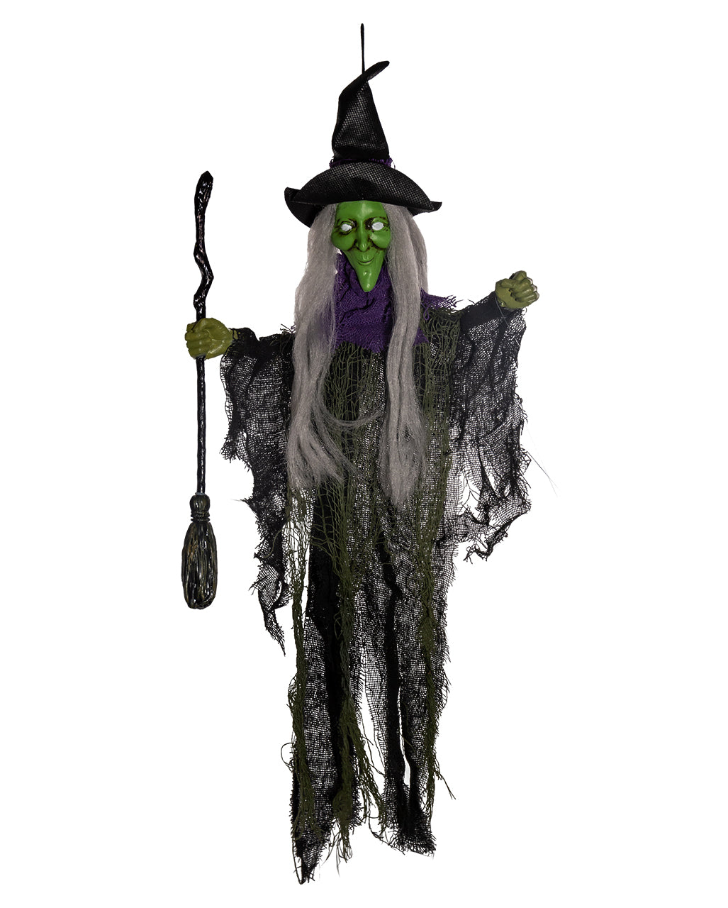 Classic Halloween Witch With Broom Hanging Figure 60cm