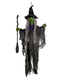 Klassische Halloween Hexe mit Besen Hängefigur 60cm