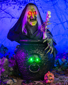Kochende Waldhexe mit großem Kessel Sound & Light 47cm