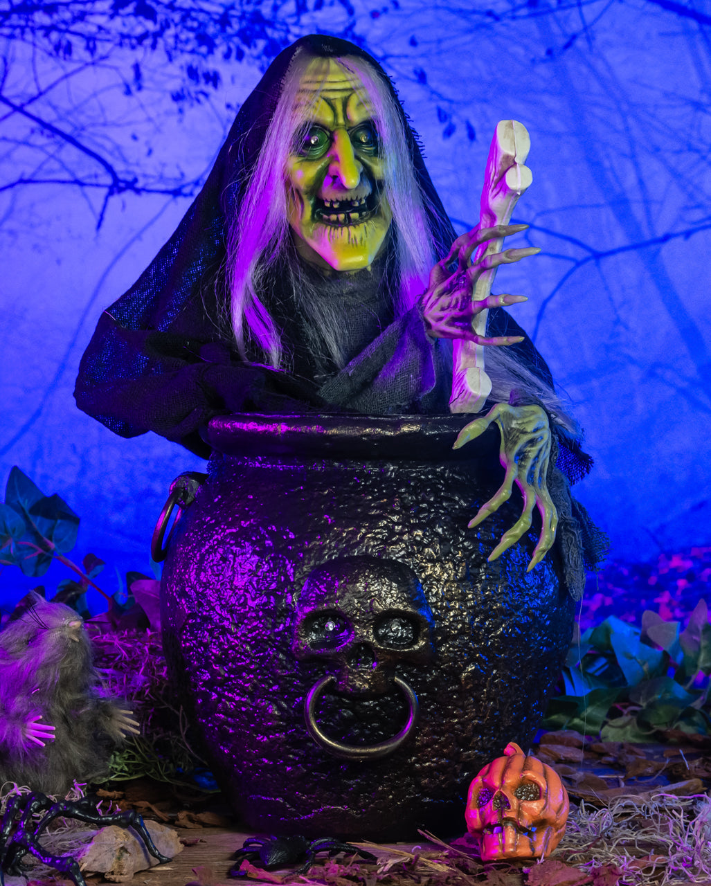 Kochende Waldhexe mit großem Kessel Sound & Light 47cm