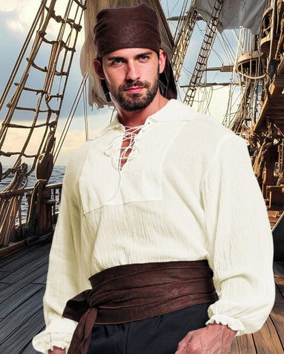 Collarless Pirate Shirt with Lacing