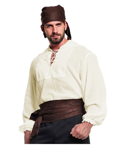 Collarless Pirate Shirt with Lacing