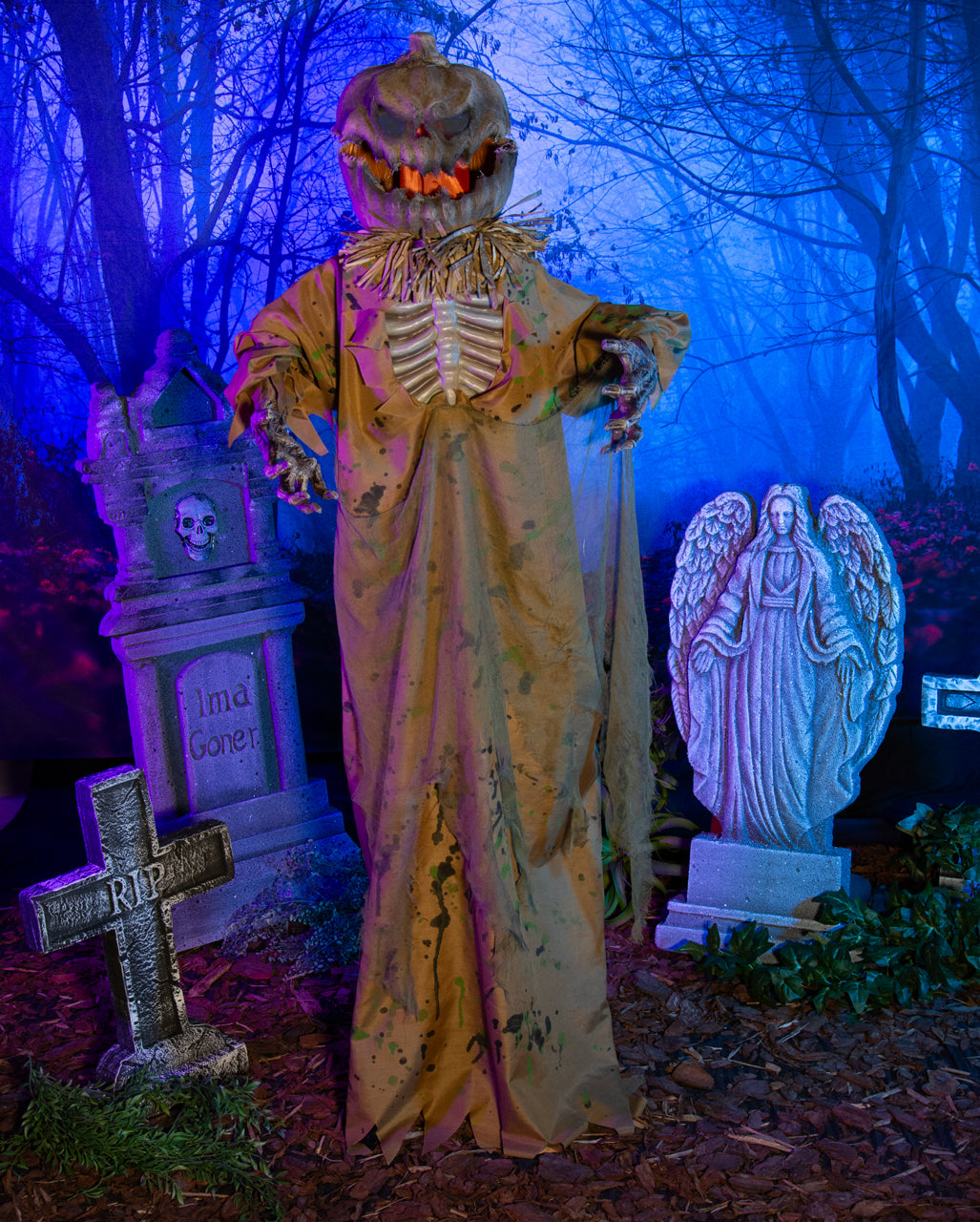 Pumpkin Man Scarecrow With Shock Effect, Light & Sound 170cm