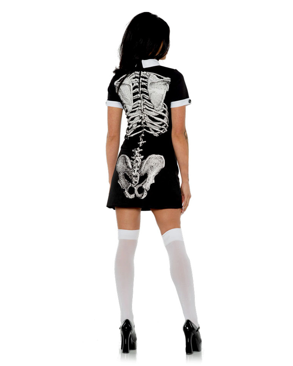 Skelett Kurzarmkleid mit Kragen