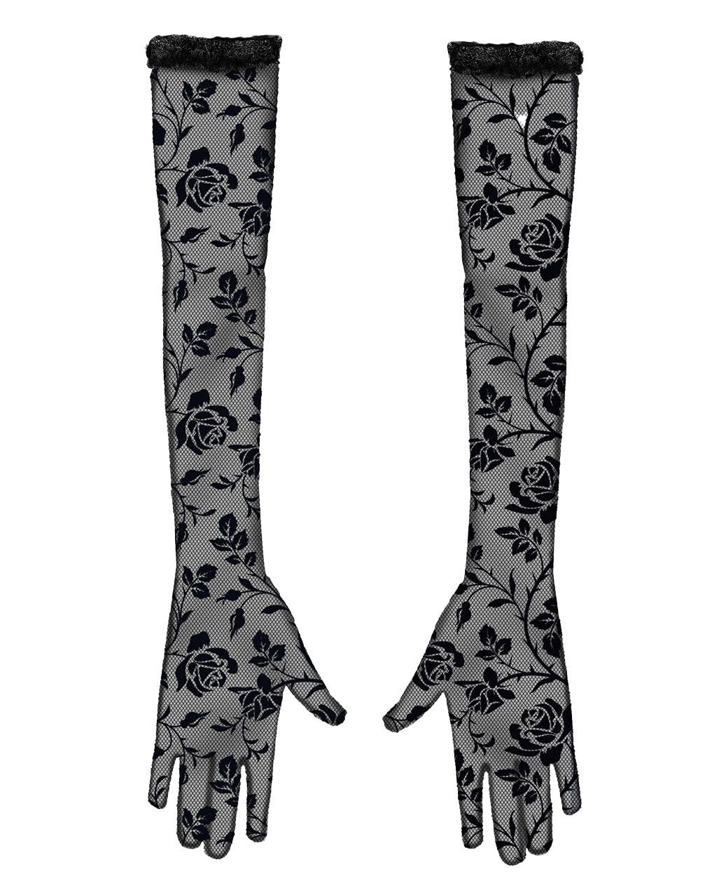 Lange schwarze Blumen Spitzen-Handschuhe