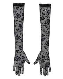 Lange schwarze Blumen Spitzen-Handschuhe