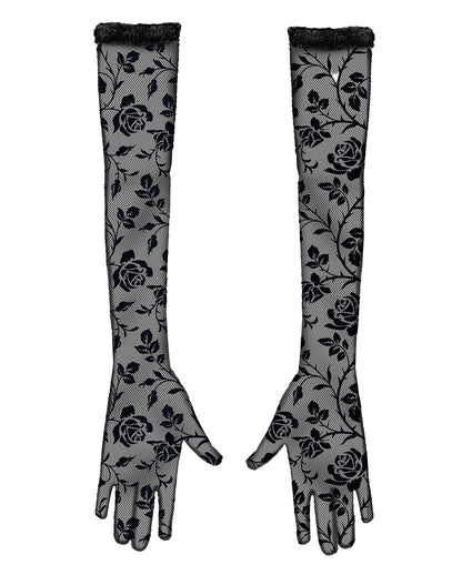 Lange schwarze Blumen Spitzen-Handschuhe