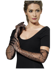 Long Fishnet Gloves With Cobwebs Look