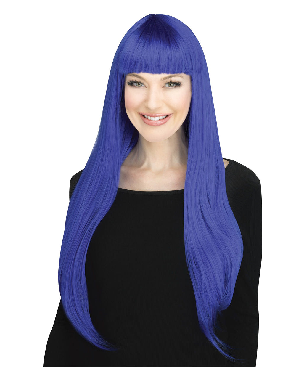 Long Hair Wig With Fringe Cobalt Blue