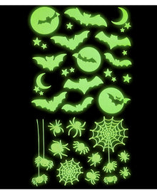 Leuchtende Halloween Sticker "Fledermäuse & Spinnen"