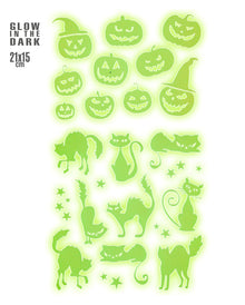 Leuchtende Halloween Sticker "Kürbisse & Katzen"