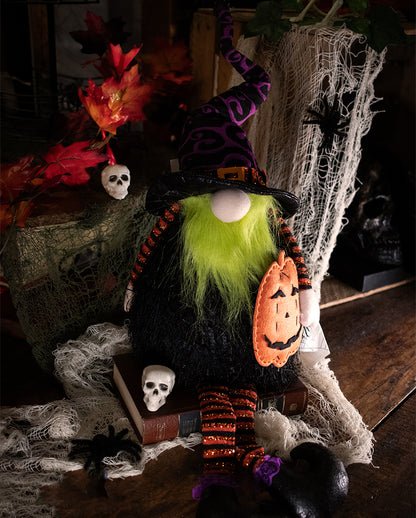 Leuchtender Halloween Gnom Kantenhocker mit Kürbis 75cm
