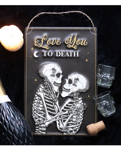 "Love You To Death" Skeleton Couple Metal Sign 30x20cm