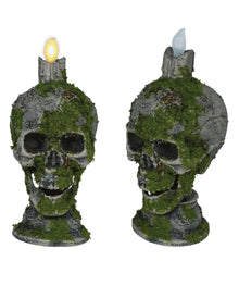 Moosbewachsener Totenkopf mit Kerzenlicht 35cm