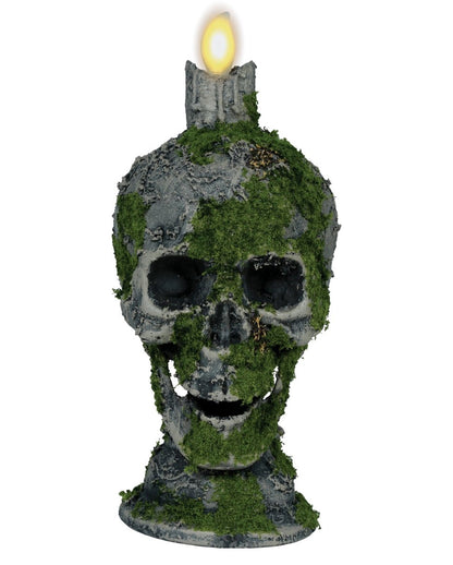 Moosbewachsener Totenkopf mit Kerzenlicht 35cm