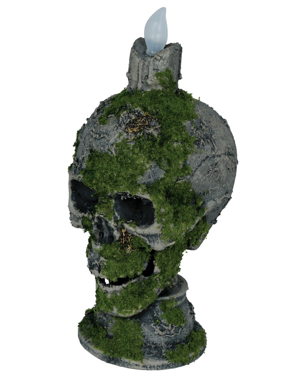 Moosbewachsener Totenkopf mit Kerzenlicht 35cm