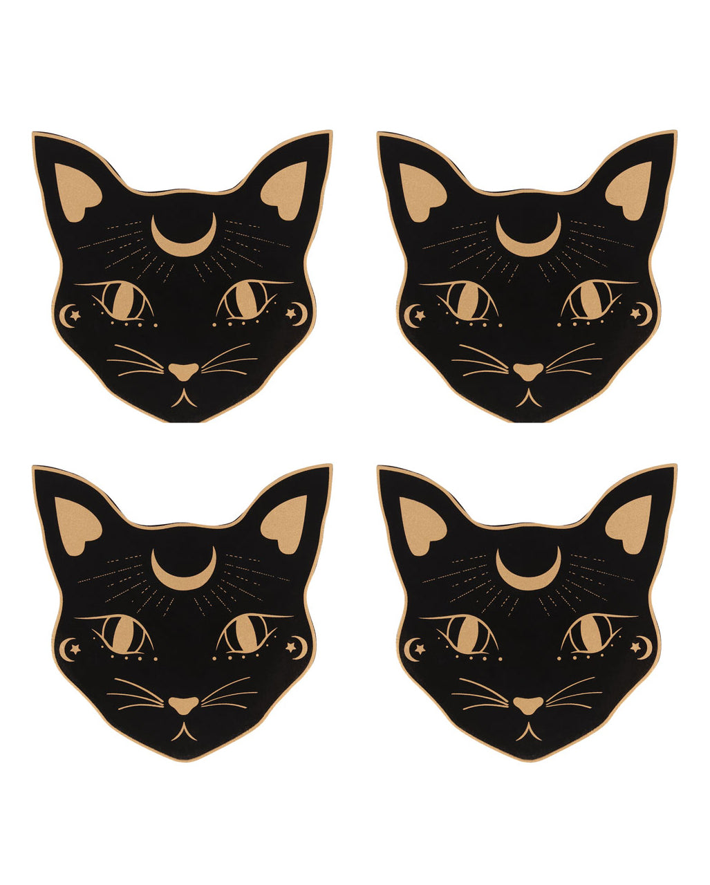 Dessous De Verre Mystique à Face De Chat, Set De 4