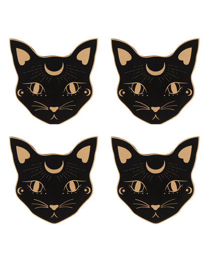 Dessous De Verre Mystique à Face De Chat, Set De 4