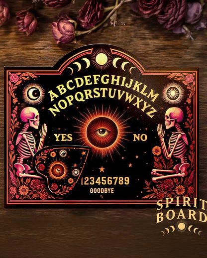Mysterious Ouija Board with Skeleton & Floral Accents