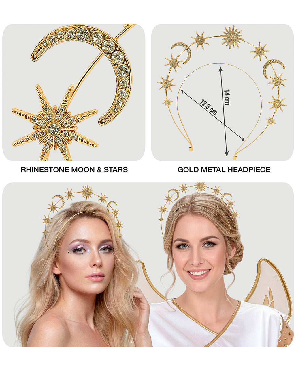 Mystisches Sonne Mond Sterne Diadem Gold