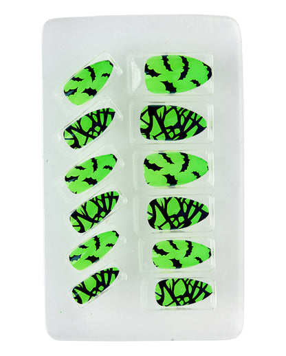 Neon Grüne Fingernägel mit Fledermäusen 12 St.