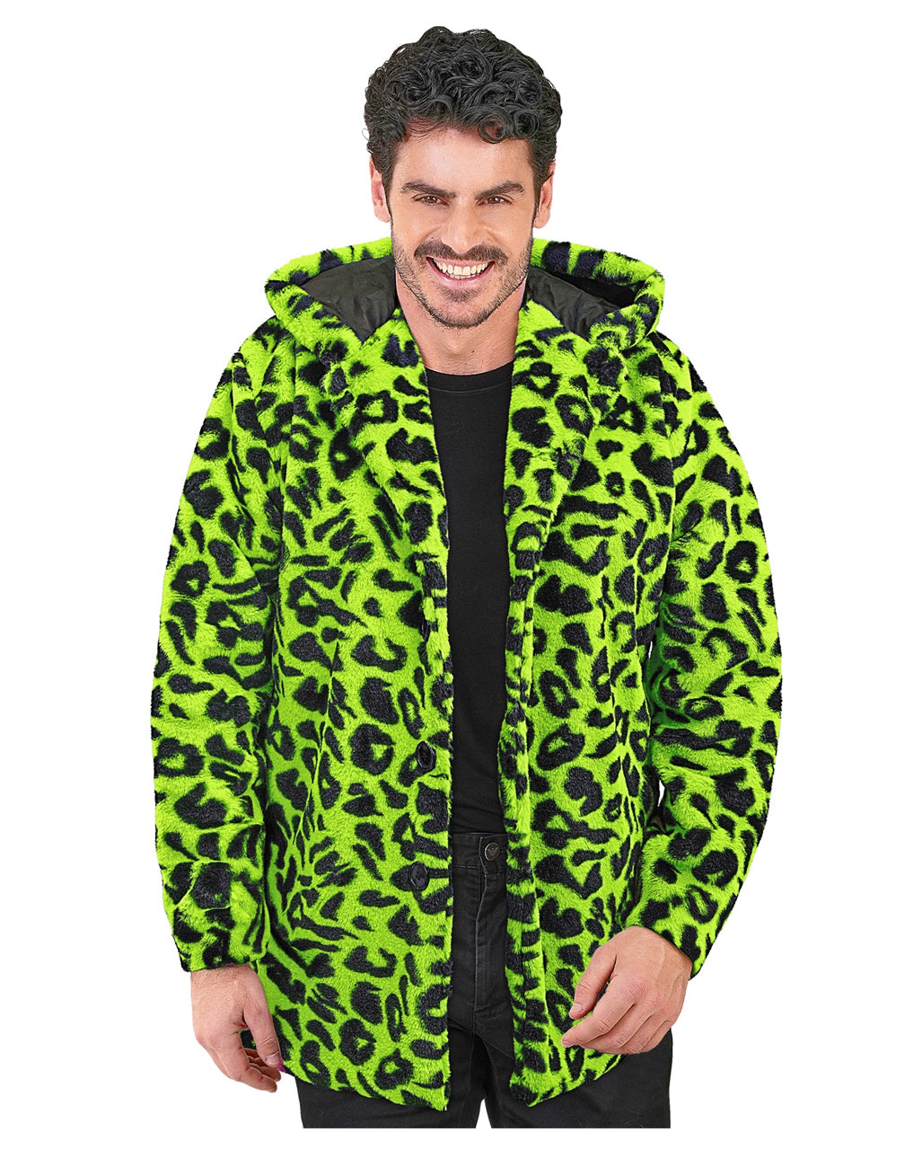 Neon Grüne Lepoarden Plüschjacke mit Kapuze