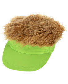 Neongrüner 80s Visierhut mit dunkelblondem Haar