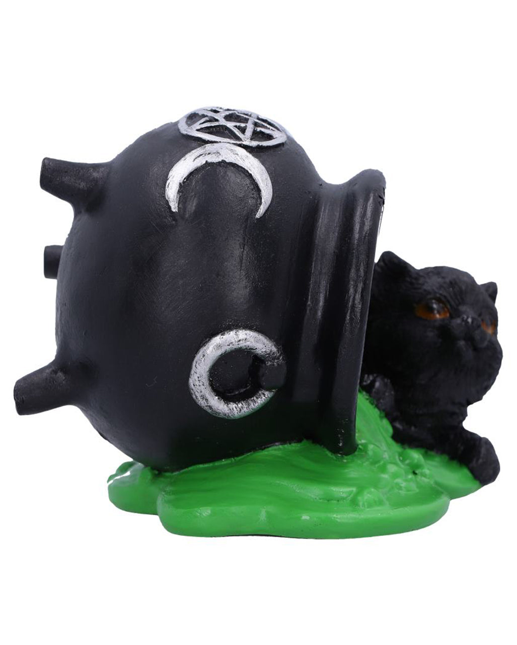 Schwarze Katze mit umgefallenem Hexenkessel 8,7cm